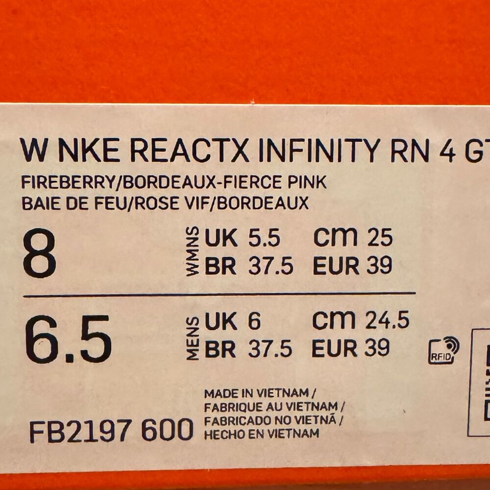 Nike ReactX Infinity RN4 GTX - Hot Pink - Women's 8 - Picture 8 of 8